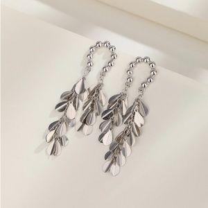 New S925 sterling silver leaf tassel dangle earrings